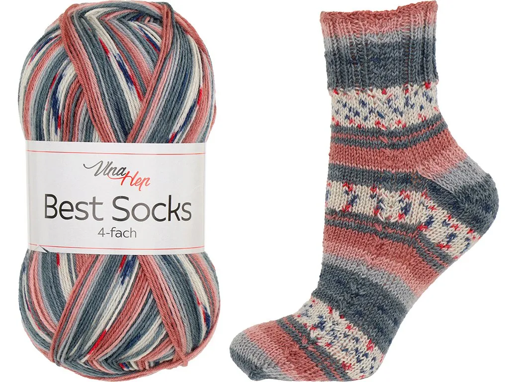 Ponožková příze Best Socks 7382 šedostarorůžovo