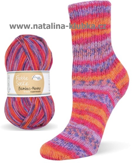 Flotte Socke 4f. Bambus-Merino -3006 oranžovo-červená-lila-modrá